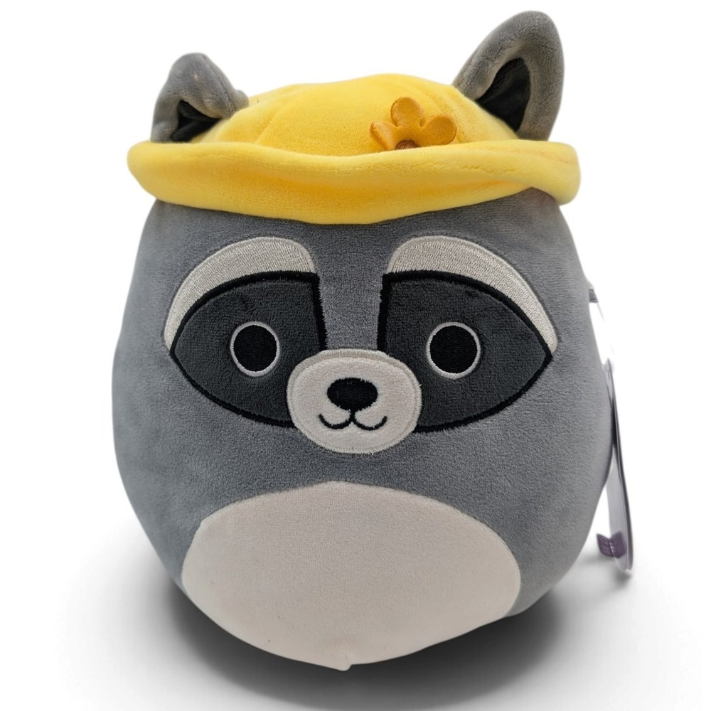 Squishmallows Rocky Raccoon 8" Plush Yellow Flower Bucket Hat Easter Tag